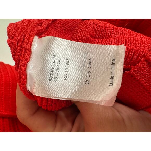 RONNY KOBO Red Orange Crochet V-Neck Open Back Tie Dress Size Medium - Picture 12 of 15